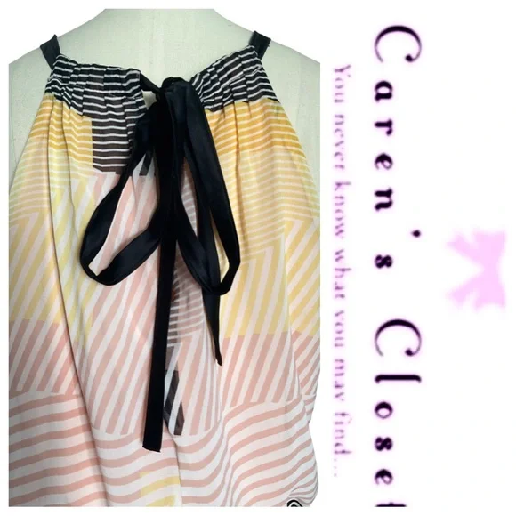 Vince Camuto Multi Colored Striped Chiffon Long Maxi Sundress - Picture 10 of 10